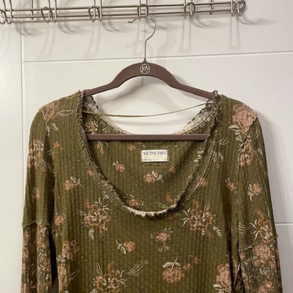 Free People We The Free Clover Floral Long Sleeve Thermal Shirt Size Large Green - Picture 5 of 16